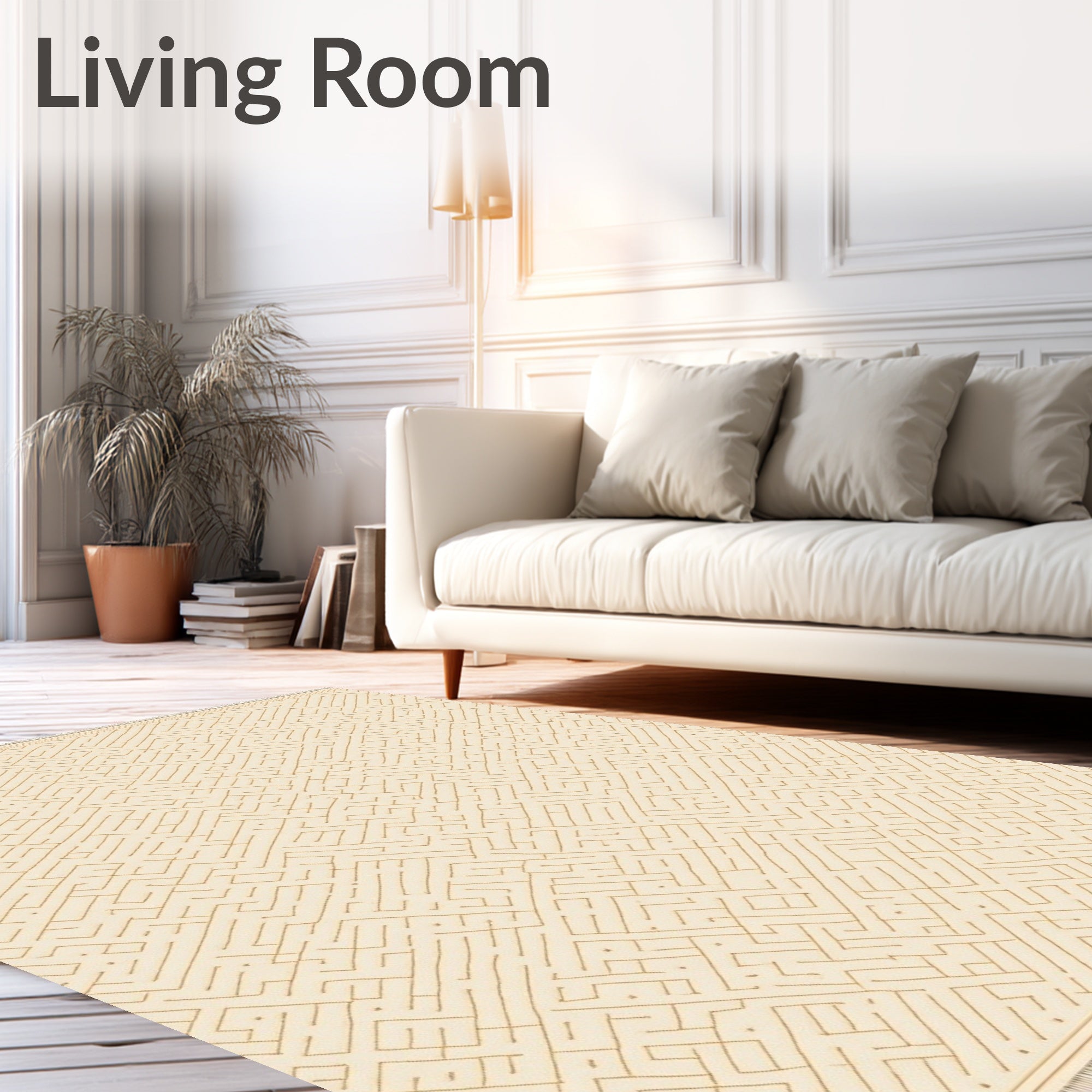 Cream Golden Maze Line Rug