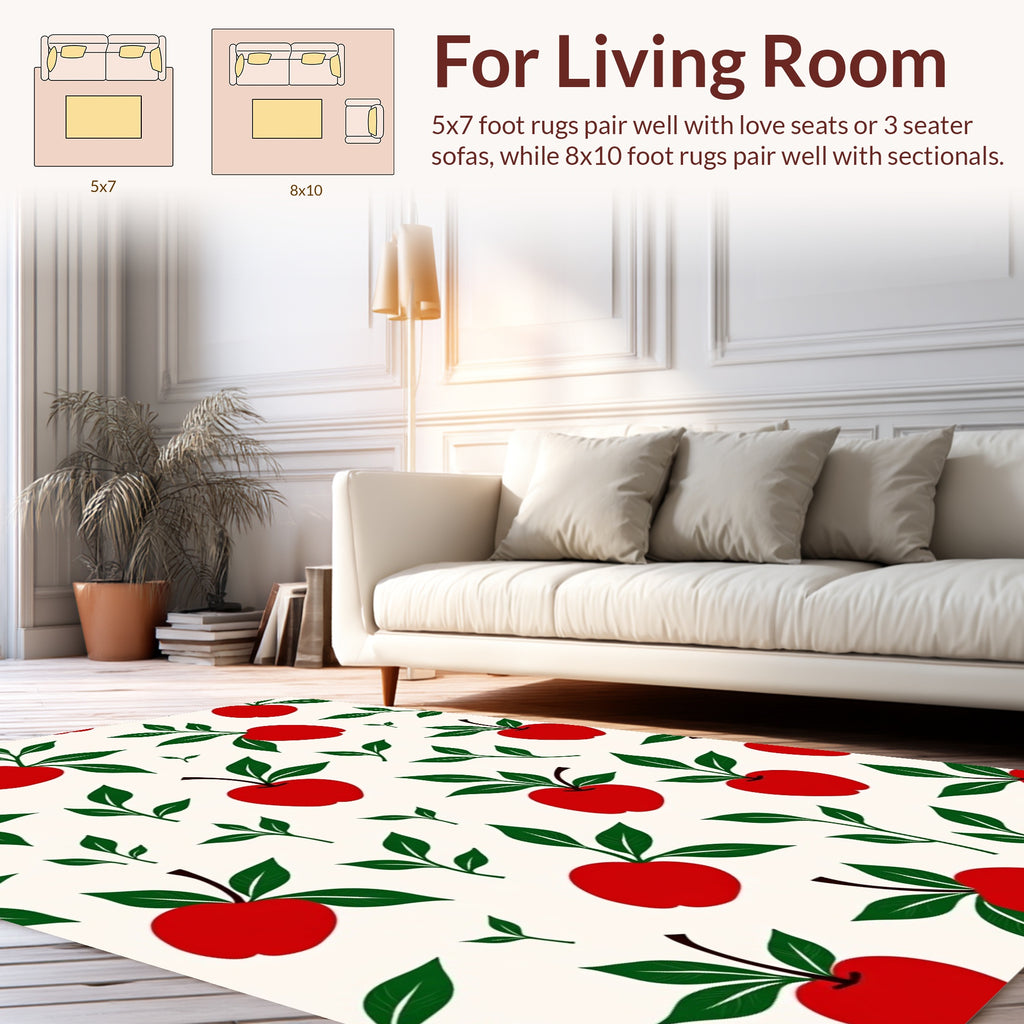 Red Apple Pattern With Green Leaves Rug