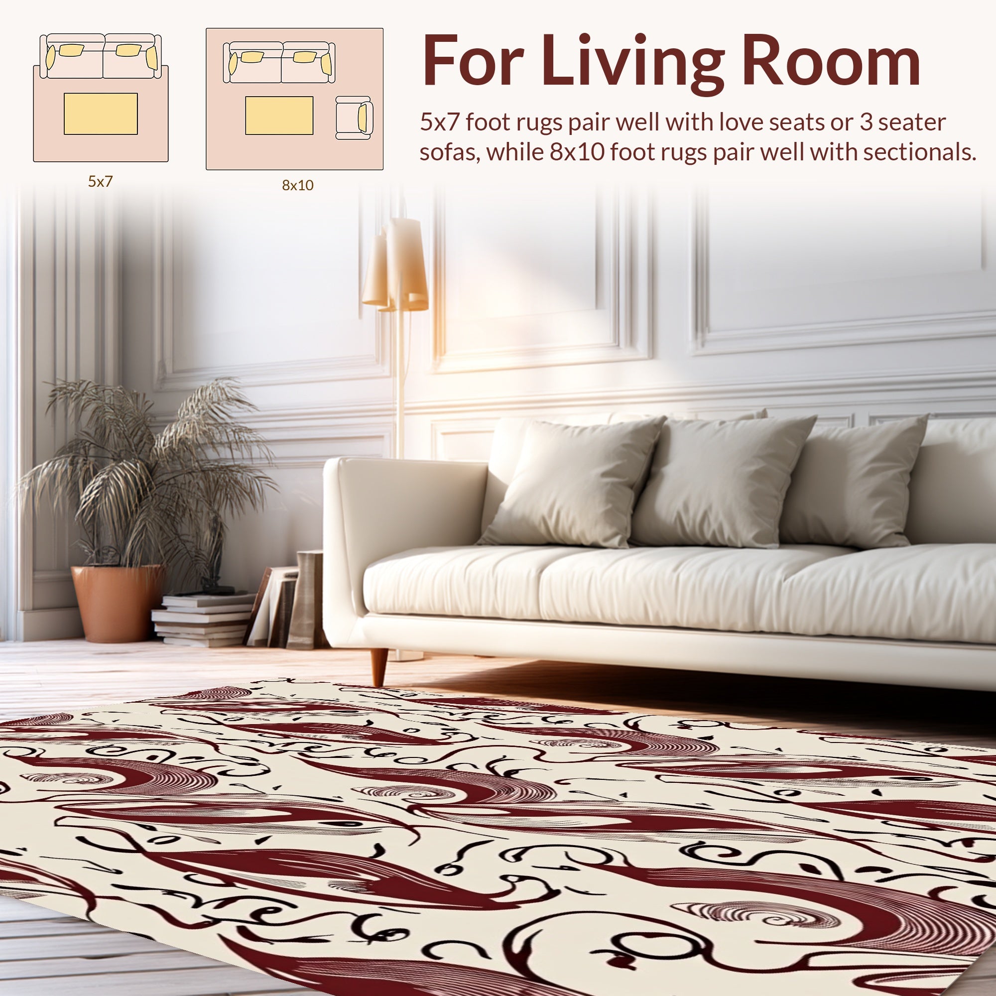 Elegant Swirling Leaf Pattern Design Rug