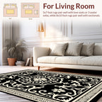 Classic Black Floral Medallion Design Rug