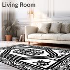 Bold Black White Ornamental Symmetry Rug
