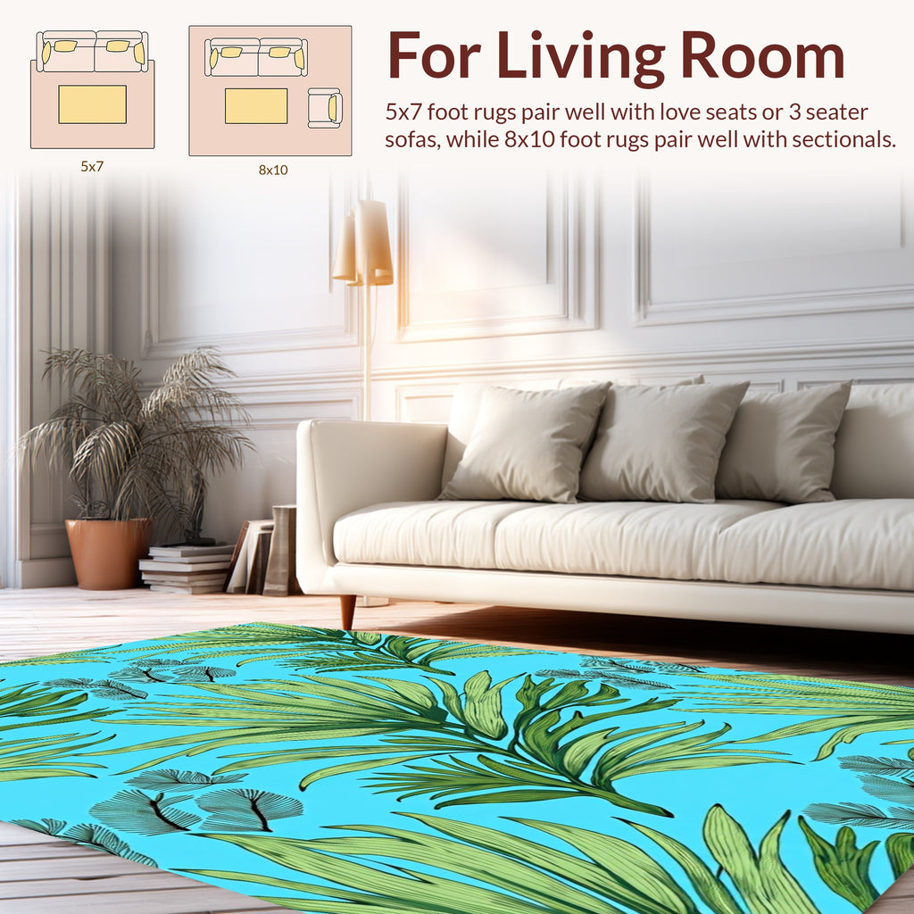 Tropical Leaf Pattern Vibrant Blue Rug