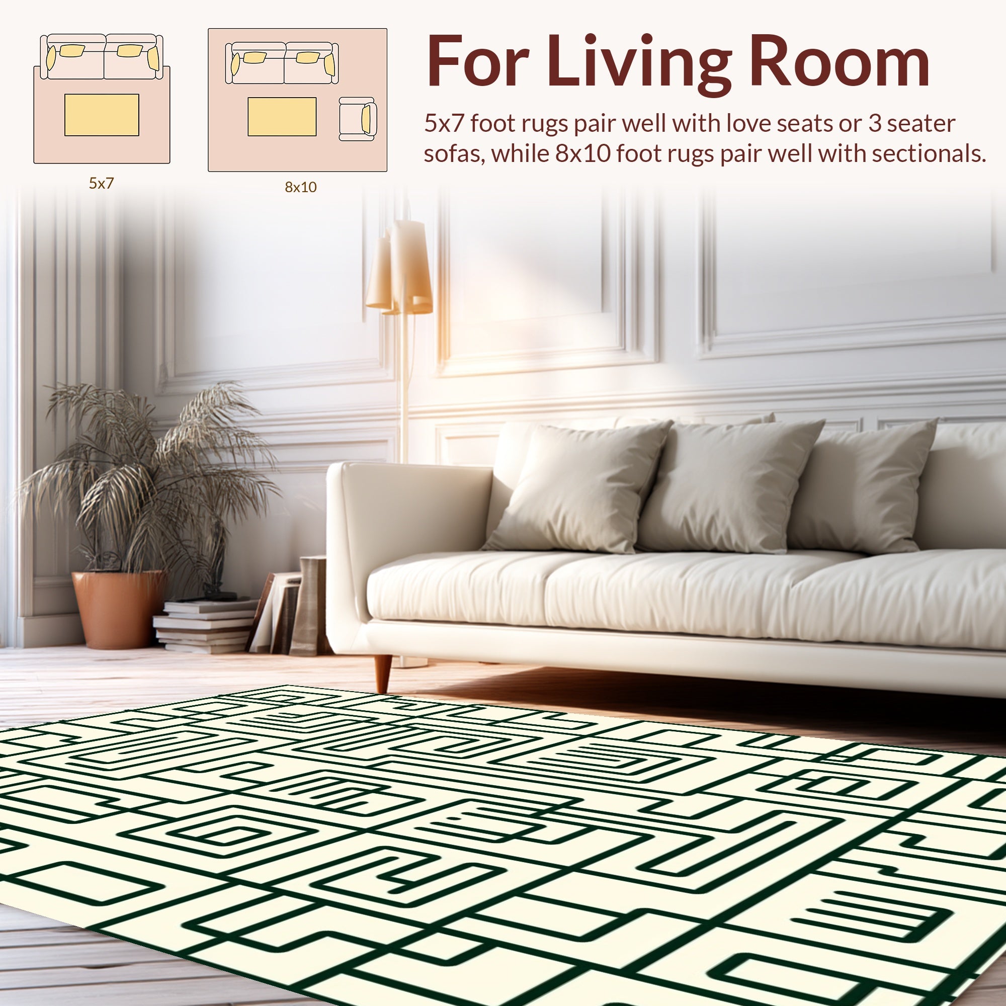 Geometric Maze Black Cream Pattern Rug