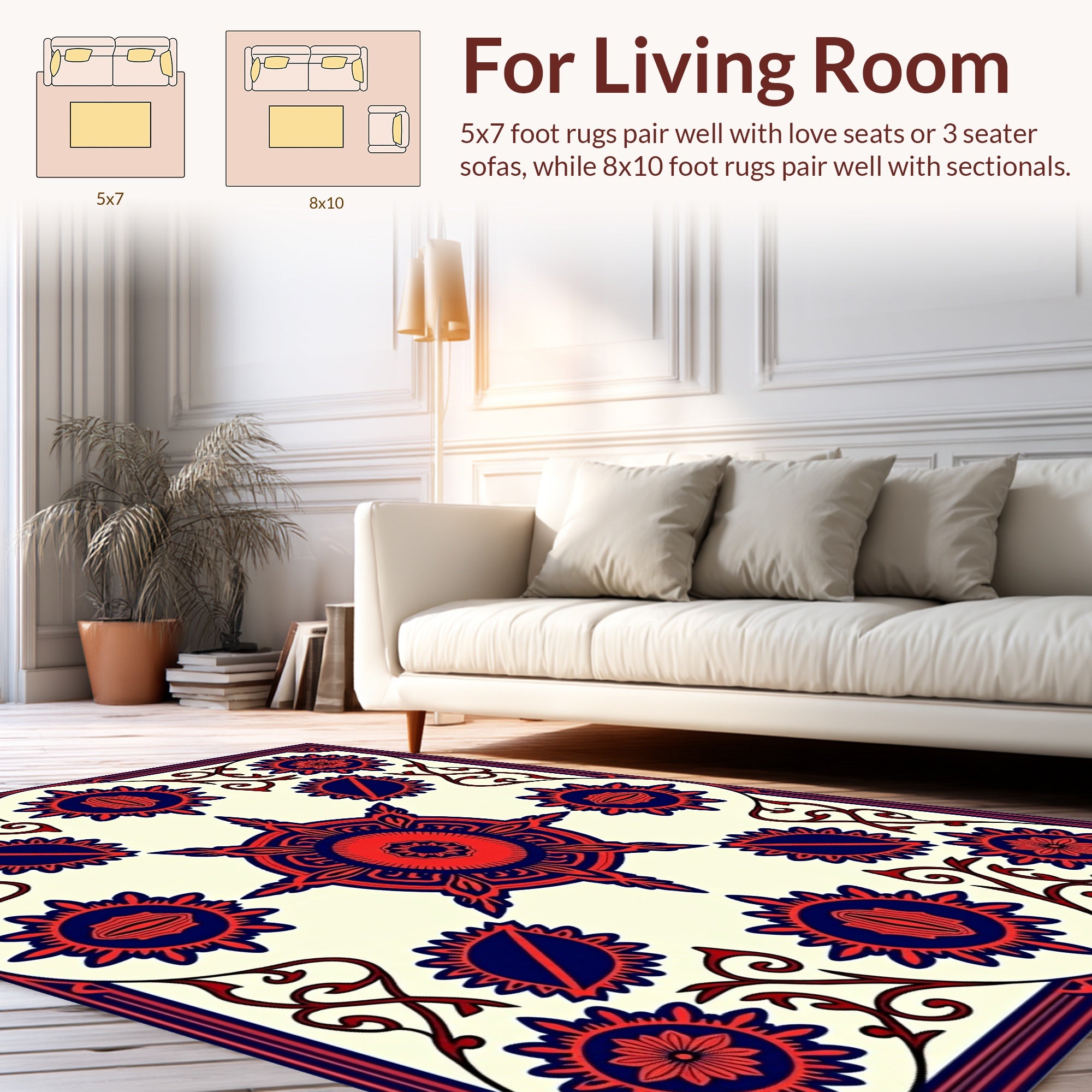 Bold Red Blue Floral Medallion Design Rug