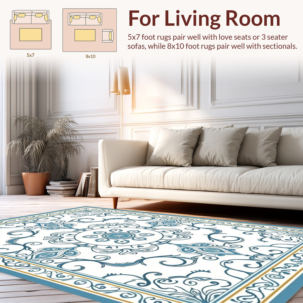 Blue Gold Medallion Floral Elegance Rug