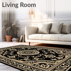 Black Gold Ornate Central Medallion Rug