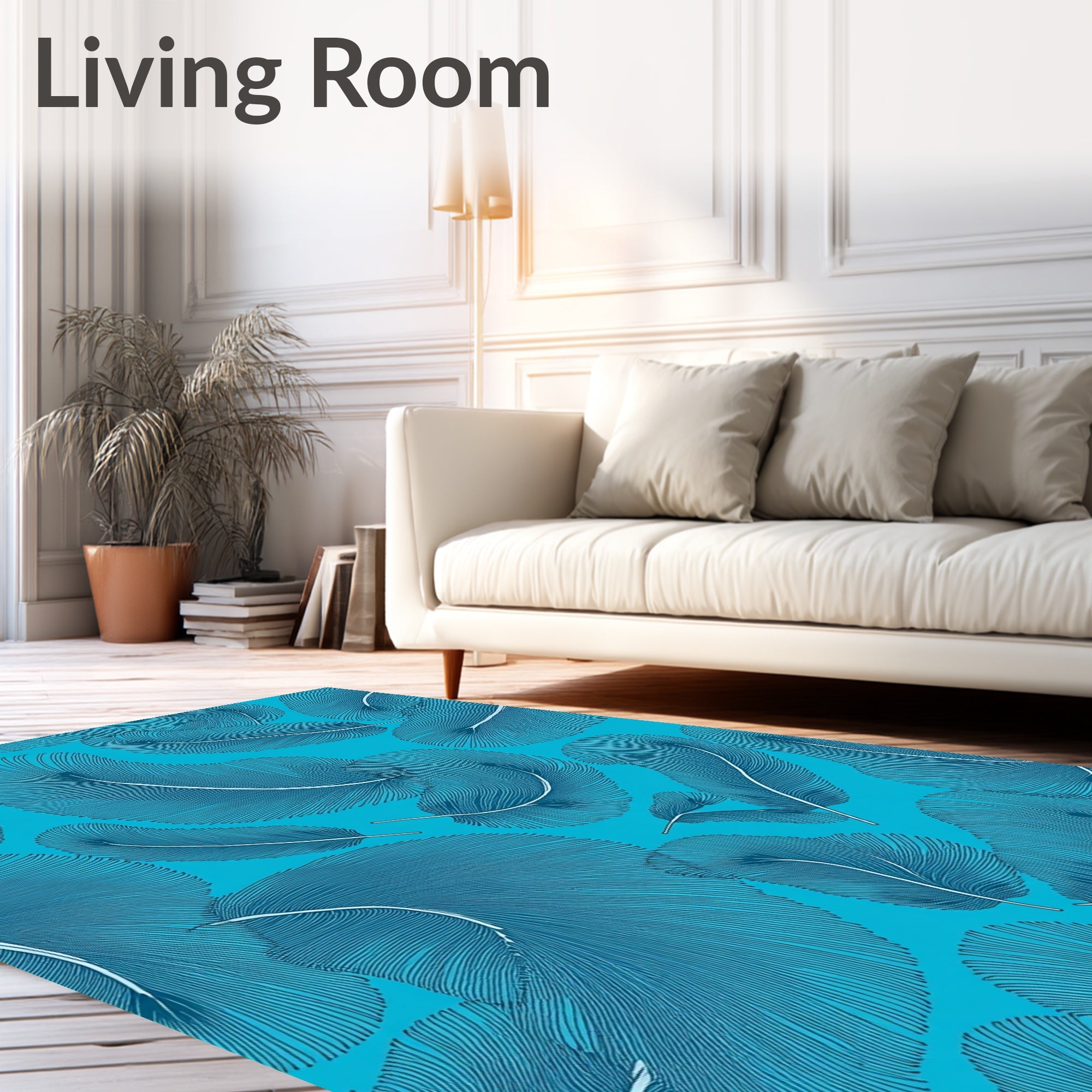 Deep Teal Feathered Swirl Rug