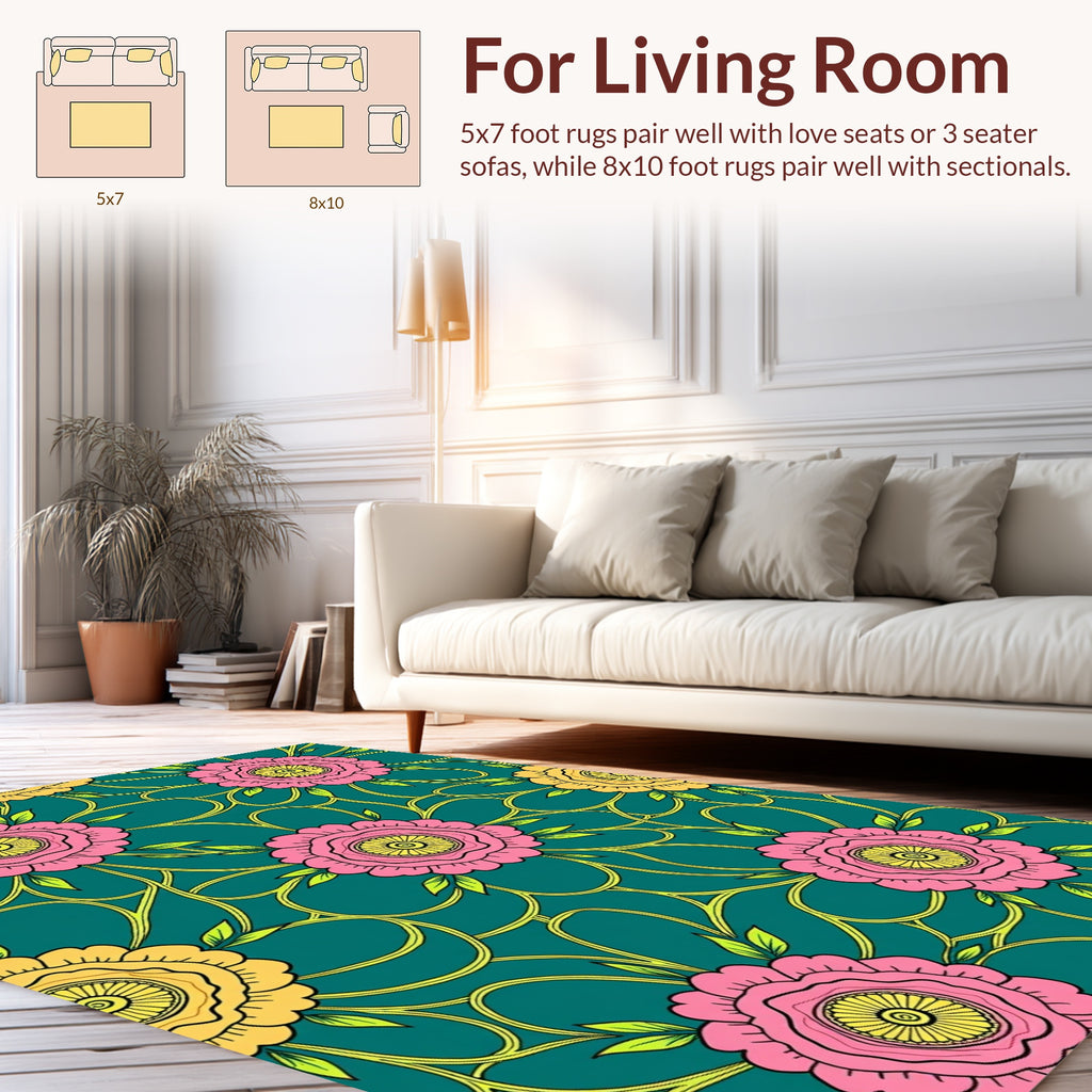 Pink Yellow Floral Vine Design Rug