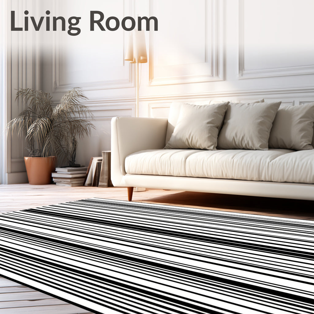 Bold Black And White Stripe Pattern Rug