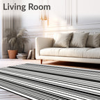 Bold Black And White Stripe Pattern Rug