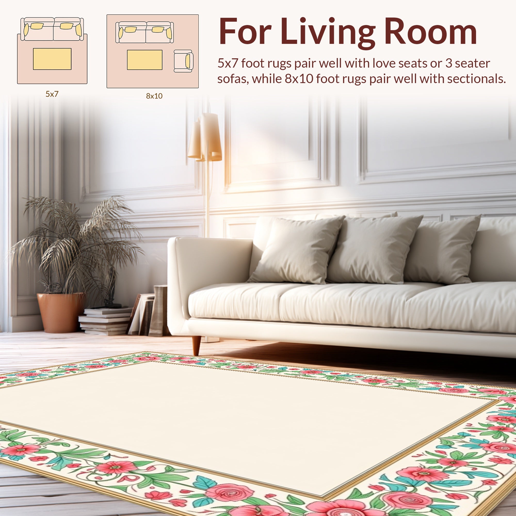 Pink Floral Vine Border Rug