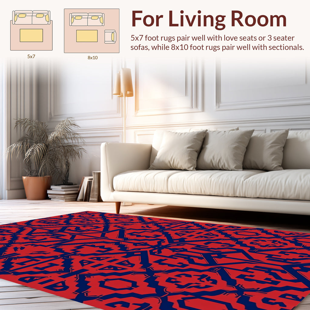 Red Blue Geometric Pattern Rug