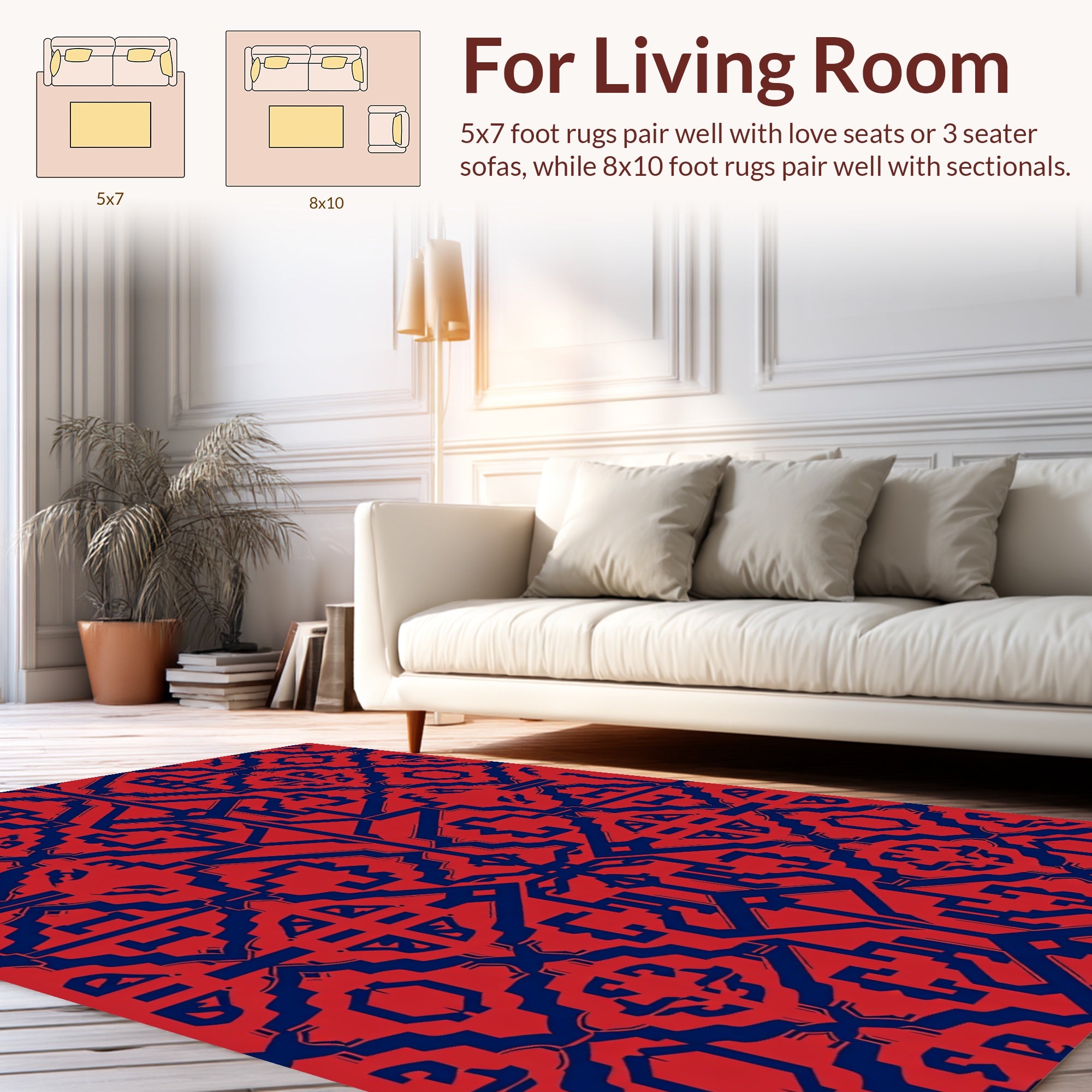 Red Blue Geometric Pattern Rug