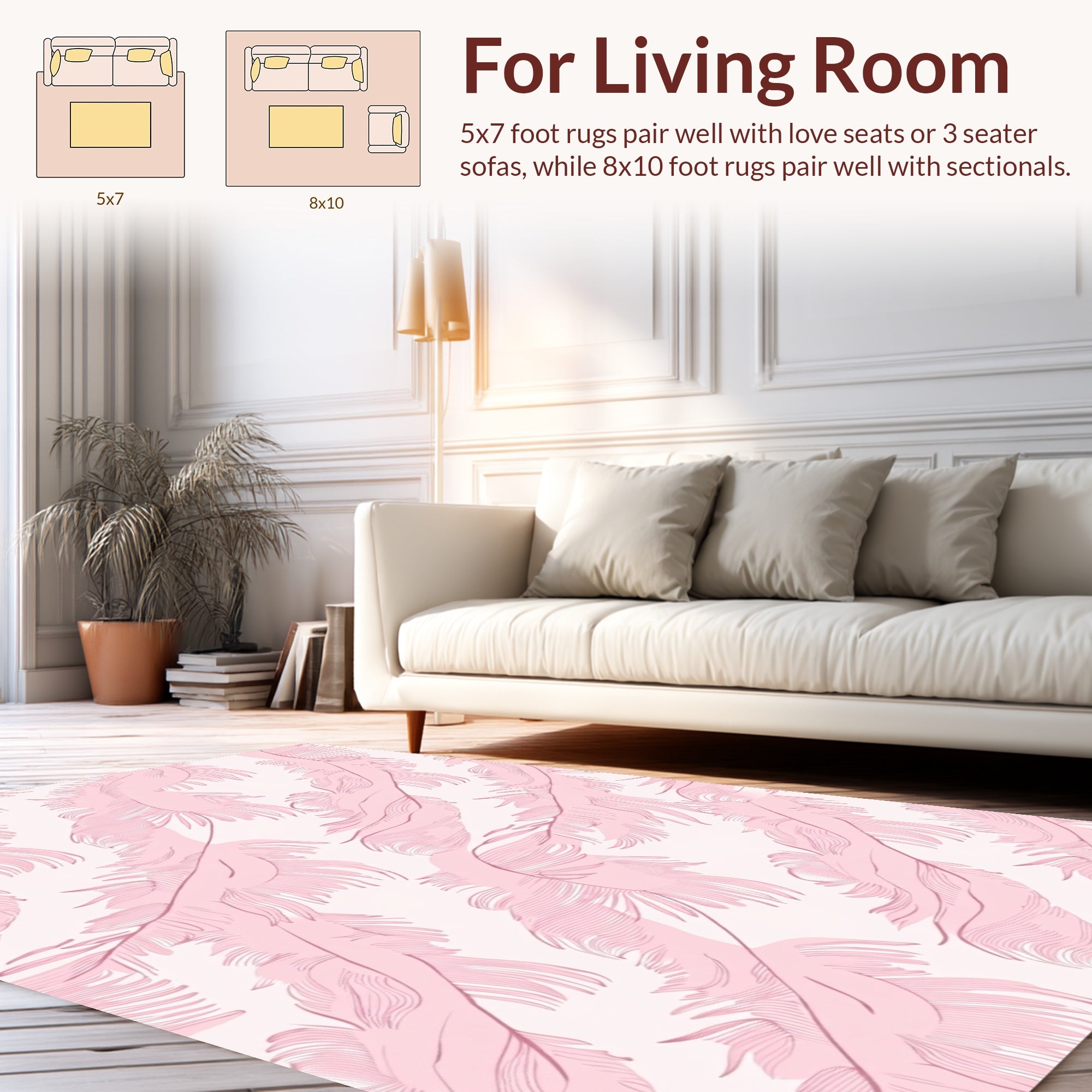 Soft Pink Feather Pattern Design Rug
