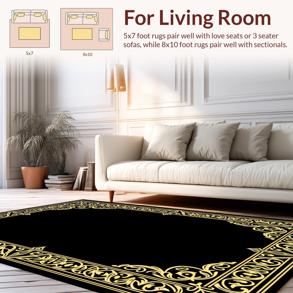 Gold Floral Interlace Decorative Border Rug