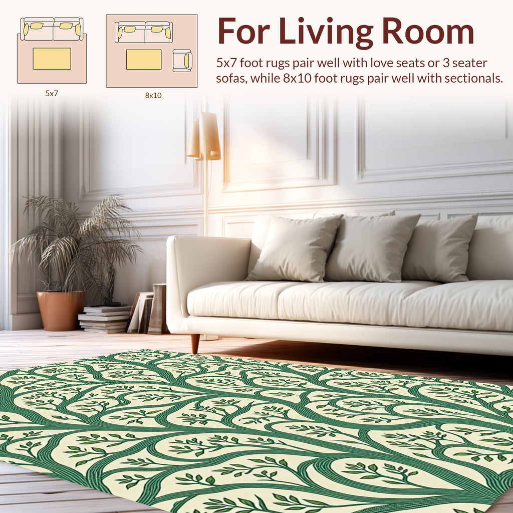 Elegant Green Tree Branch Pattern Rug