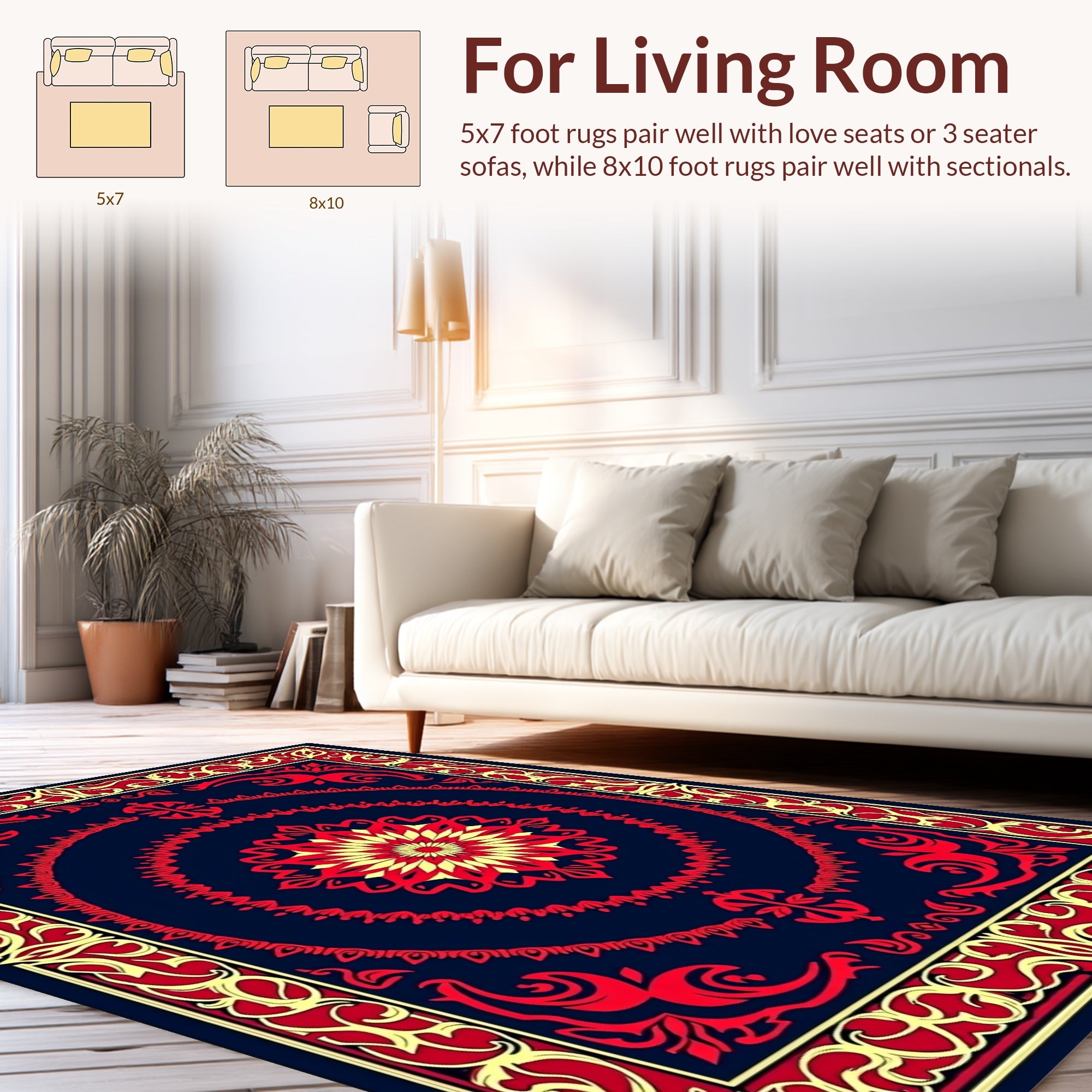 Elegant Red Gold Floral Medallion Rug