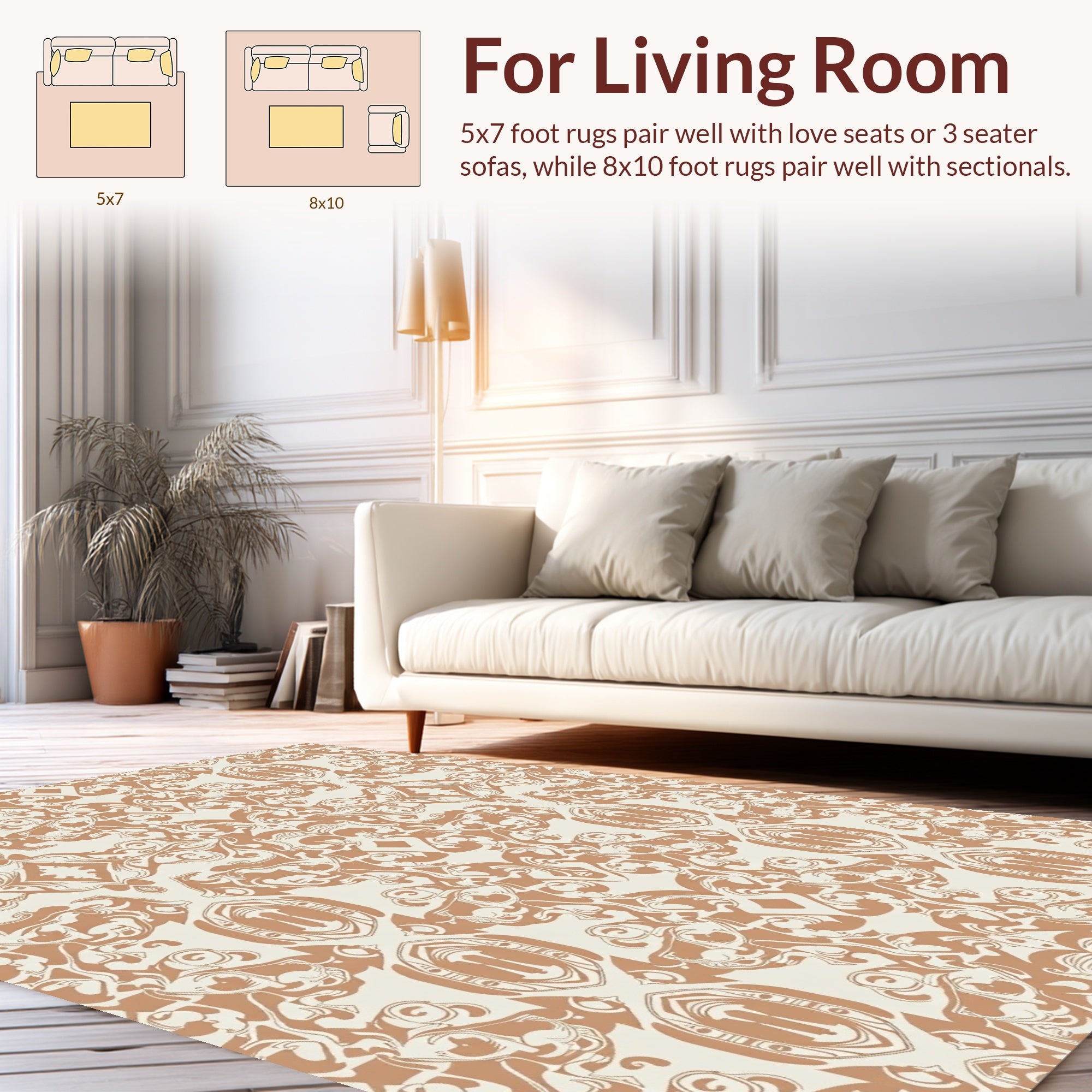 Ornate Tan and Cream Vintage Pattern Rug