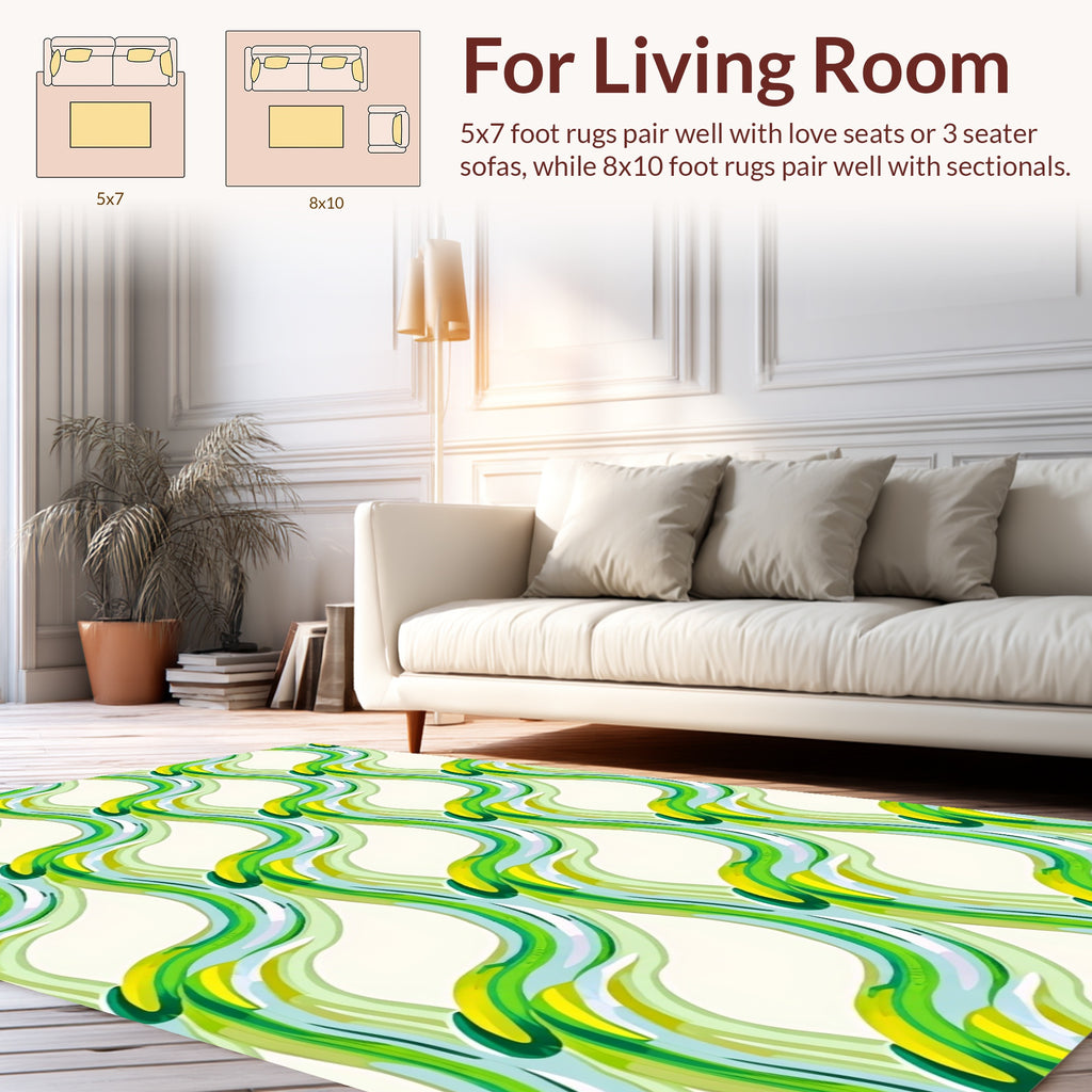 Abstract Wavy Green Yellow Pattern Rug