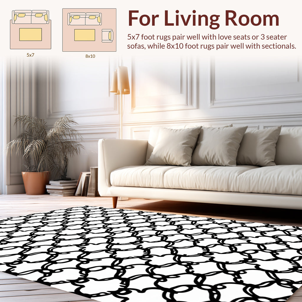 Classic Quatrefoil Black White Pattern Rug