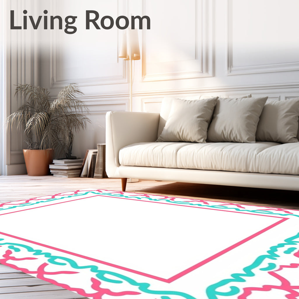 Pink And Teal Scrolling Frame Pattern Rug