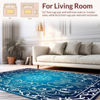 Elegant Blue Swirl Floral Motif Rug