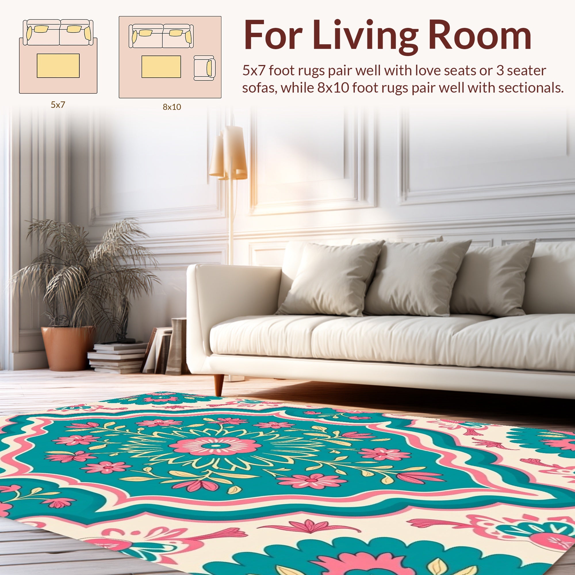 Floral Medallions with Teal Pink Accents Rug