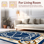 Elegant Blue White Brown Scrollwork Design Rug