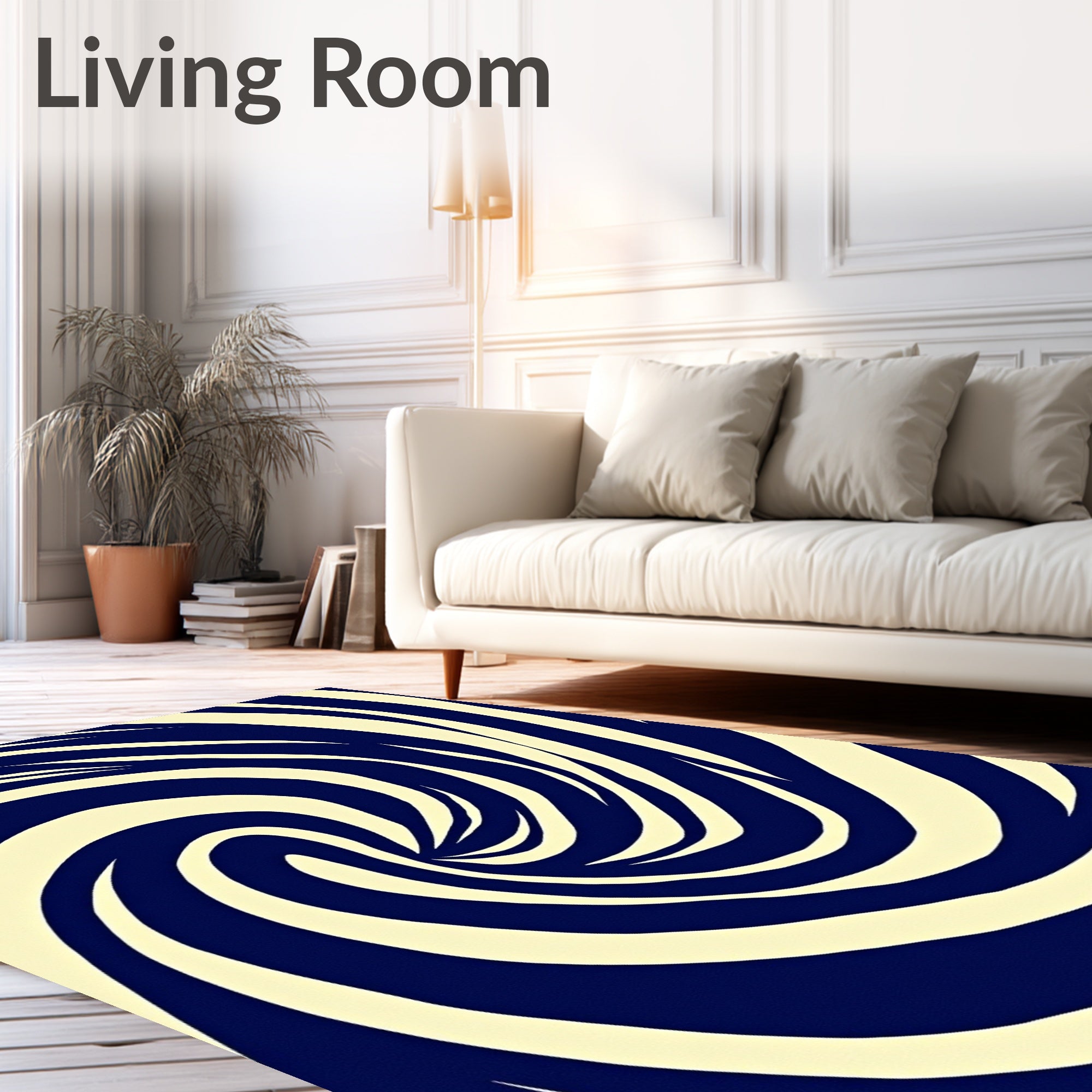Deep Blue Cream Swirl Vortex Rug
