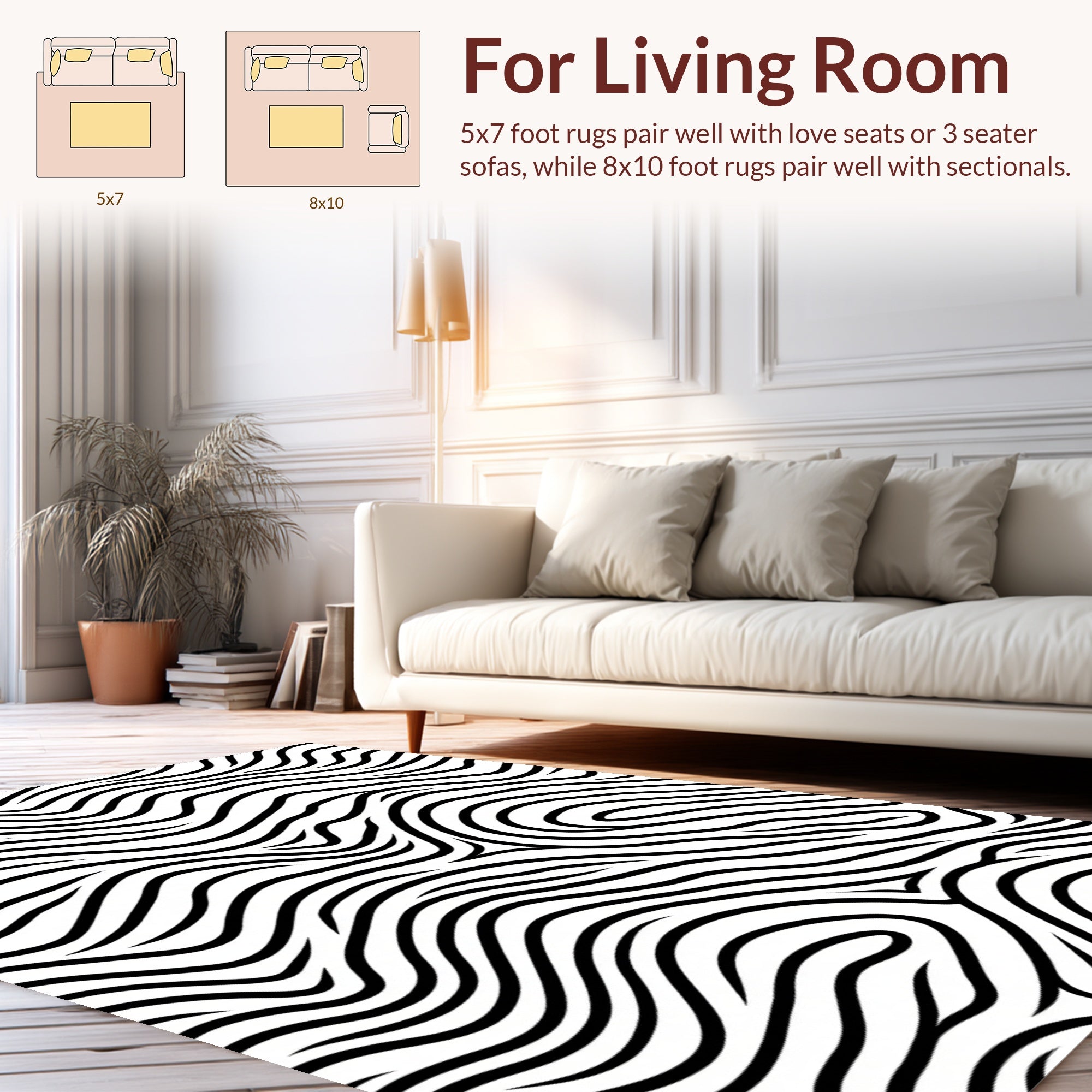 Bold Black White Wavy Lines Rug