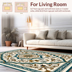 Elegant Teal And Gold Floral Medallion Rug