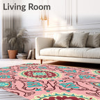 Ornate Floral Teal Medallion Style Rug