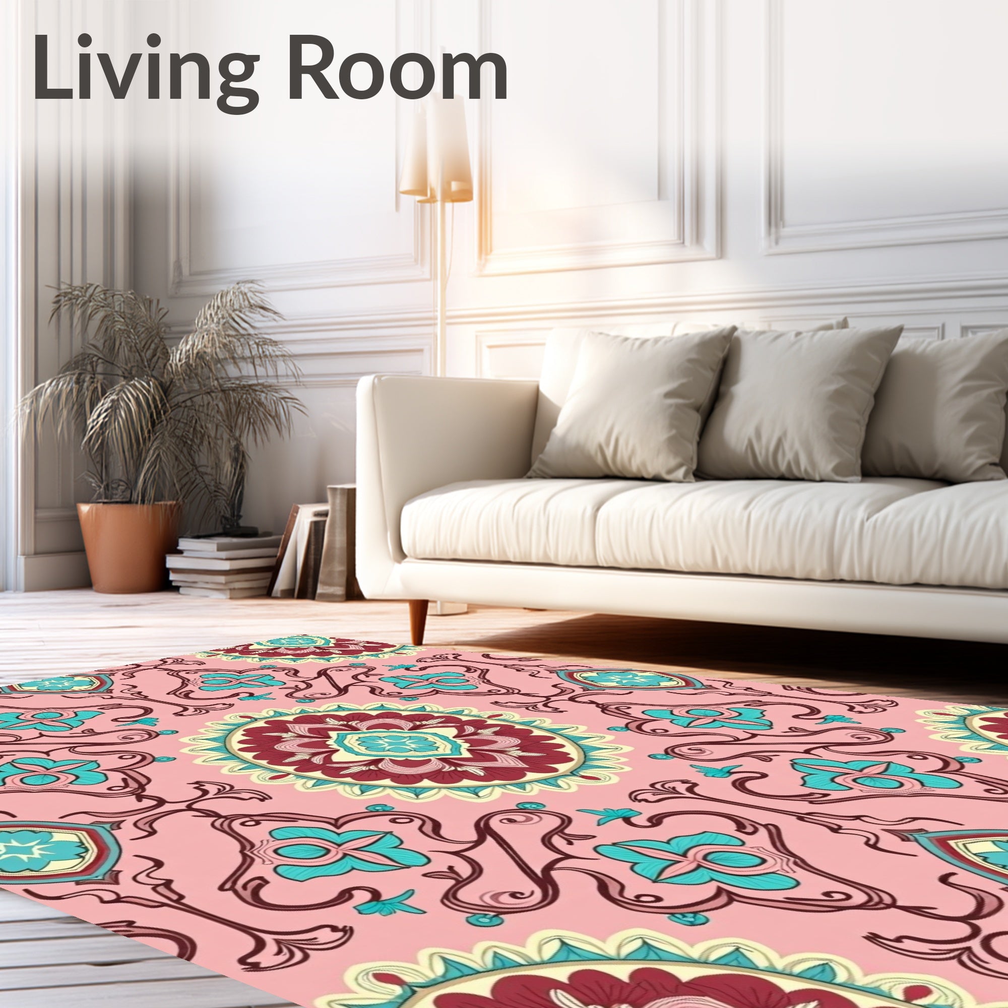 Ornate Floral Teal Medallion Style Rug