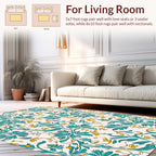 Teal Gold Flourishing Floral Design Rug