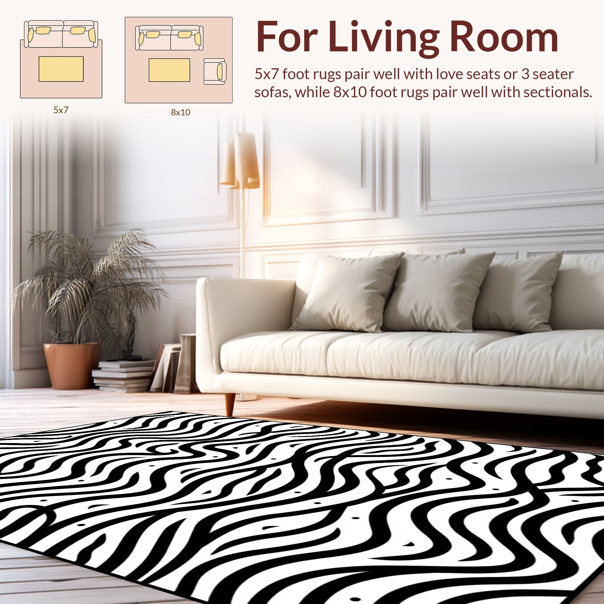 Modern Wavy Black White Design Rug