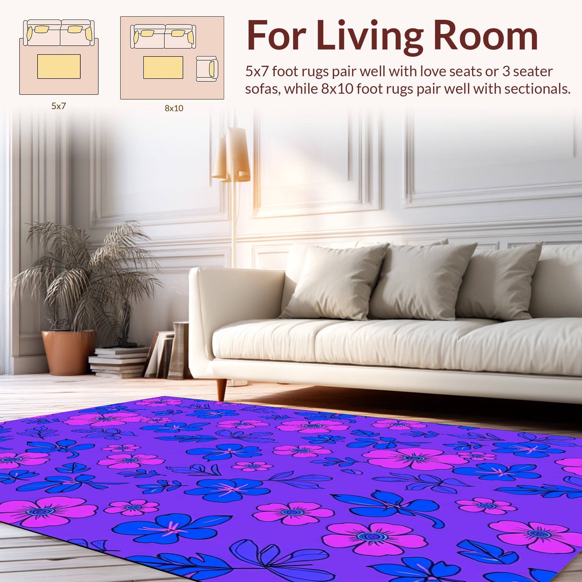 Vibrant Floral Pattern With Pink Blue Flowers Rug