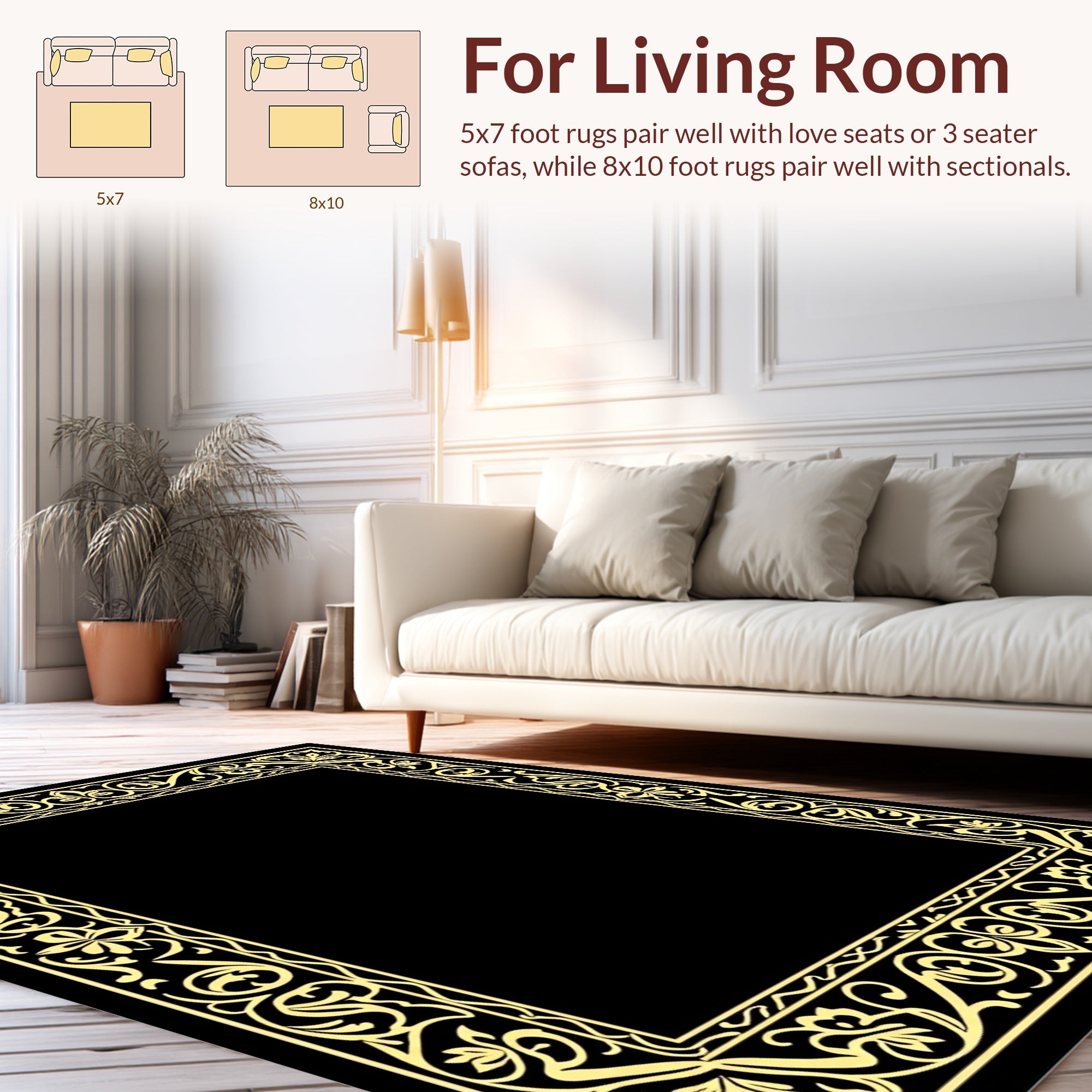 Ornate Floral Scrollwork Border Design Rug