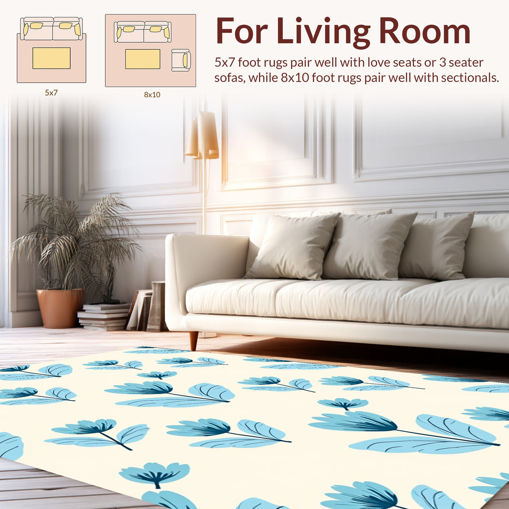 Simple Blue Floral Pattern Rug