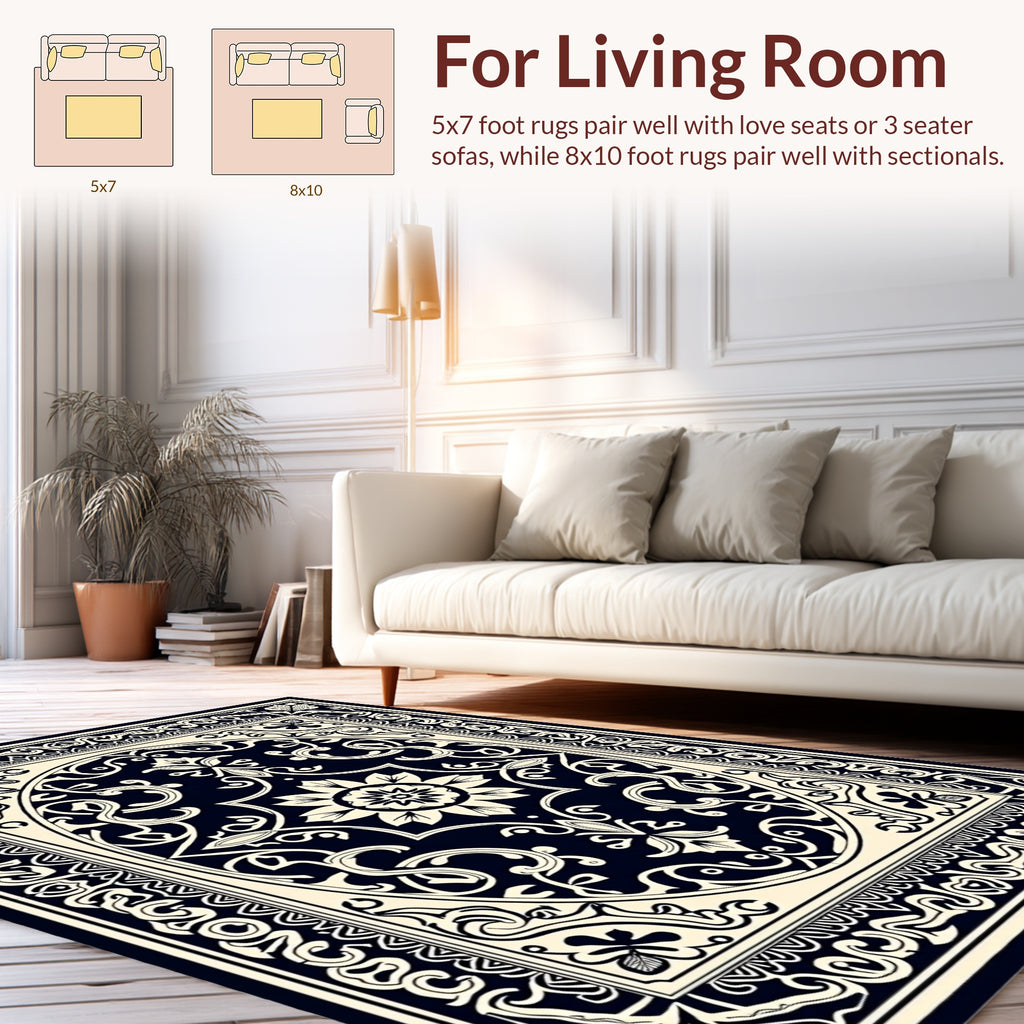 Intricate Floral Scroll Medallion Design Rug