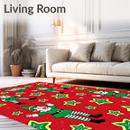 Festive Elves and Stars Red Fabric Rug