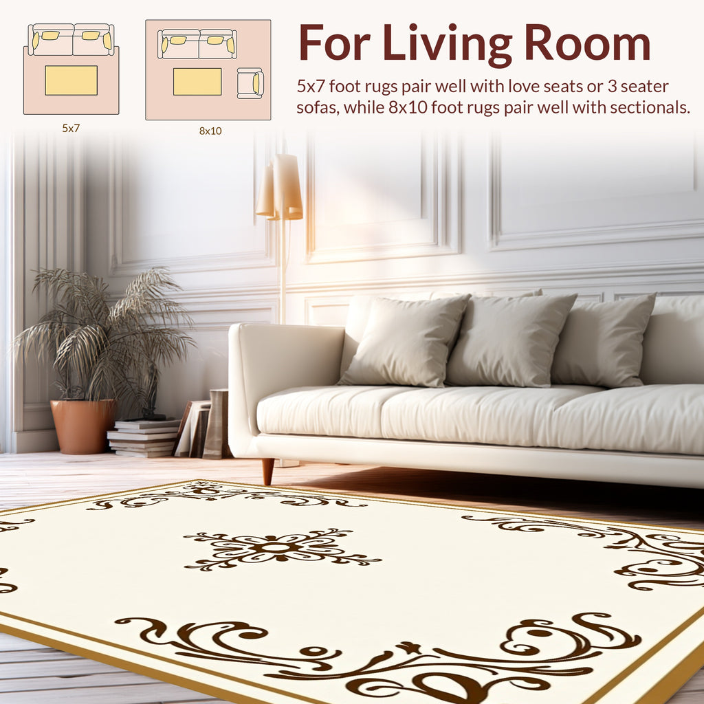 Ornate Scrollwork Accent Design Rug