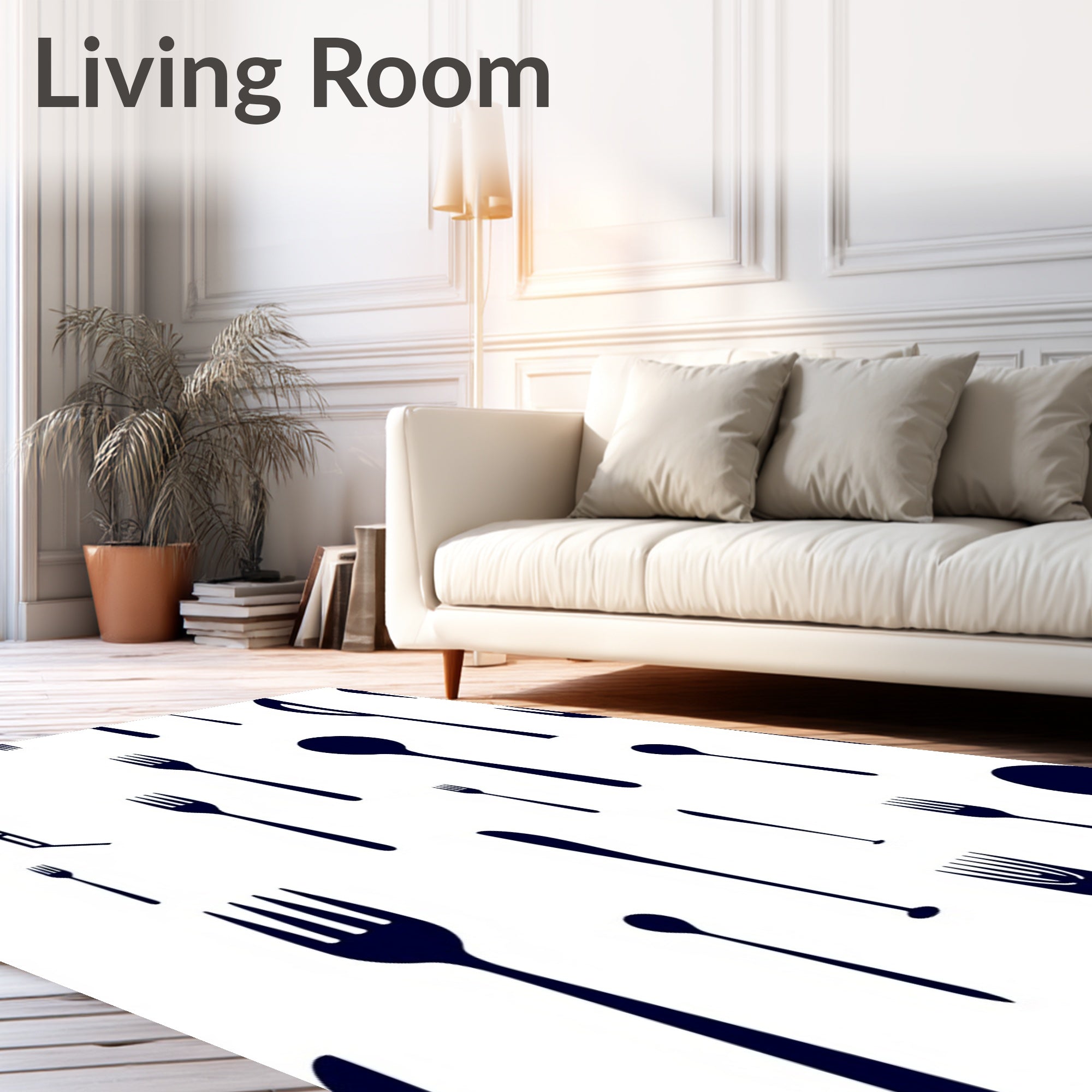Cutlery Collection Dark Blue Icons Rug