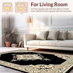 Ornate Floral Mandala Cream on Black Rug