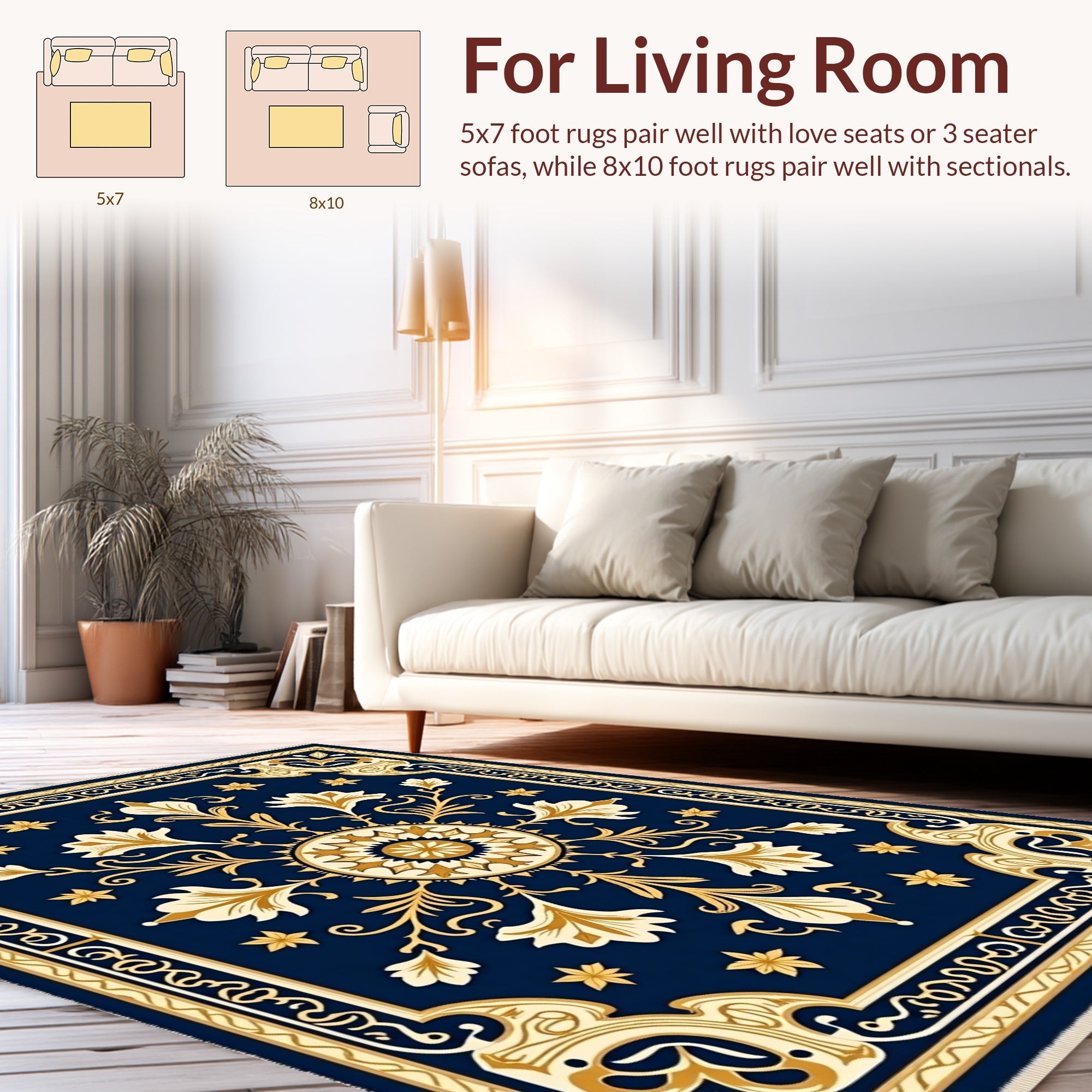 Ornate Gold Floral Patterned Rug