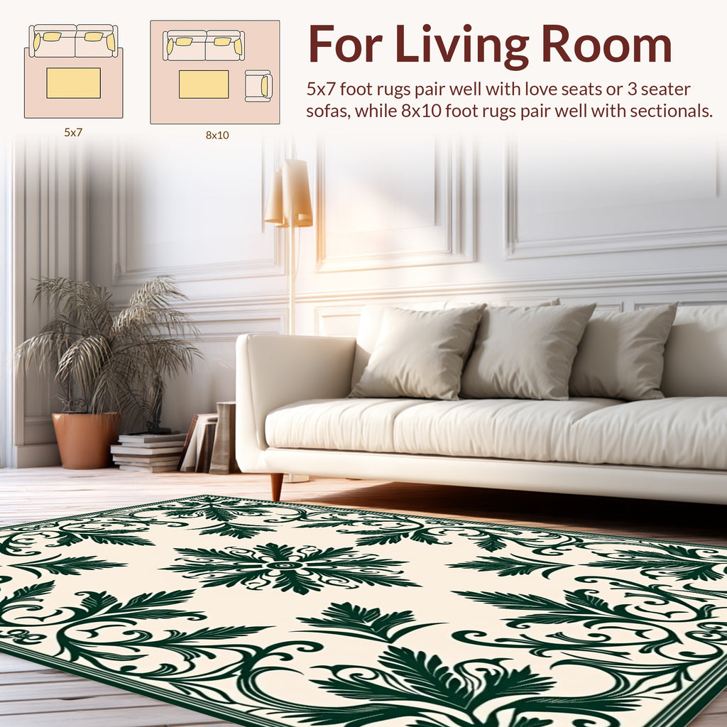 Ornate Leaf Scrollwork Square Design Rug
