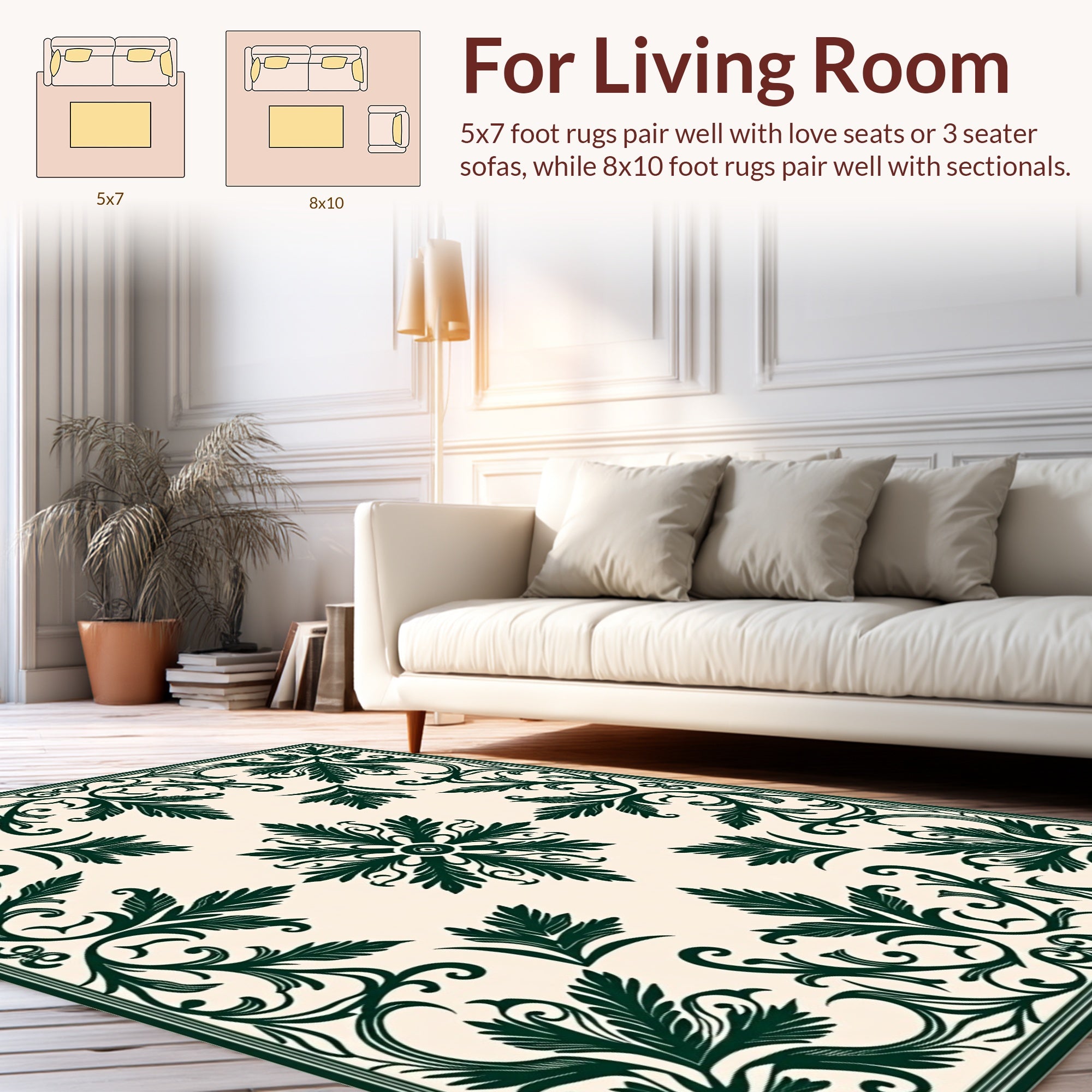Ornate Leaf Scrollwork Square Design Rug
