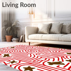 Red Maze With Brown Gingerbread Figures Rug