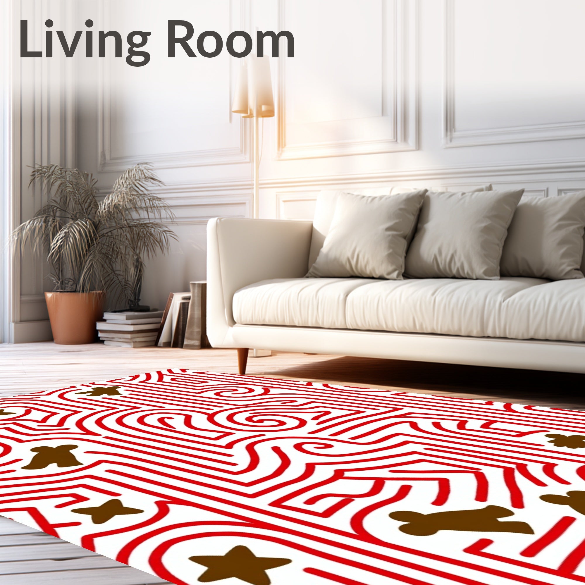 Red Maze With Brown Gingerbread Figures Rug
