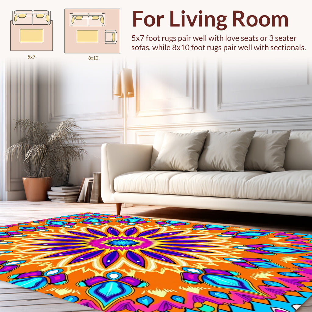 Vibrant Mandala With Abstract Blooms Rug