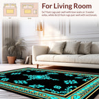 Bold Teal Floral Border Design Rug